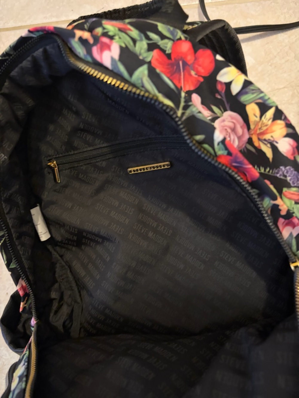 Steve Madden Floral Black Backpack with Detachable Pouch - Picture 6 of 7